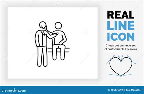 Editable Real Line Icon Of A Stick Figure Patient Sitting And A Doctor