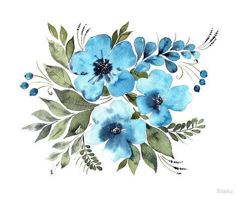 Watercolor Bouquet In Light Blue Colors By Ritako Redbubble