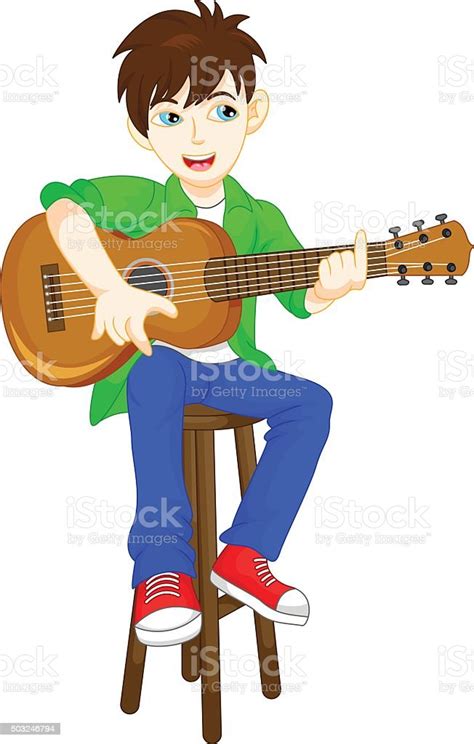 Cute Boy Playing Guitar Stock Illustration Download Image Now