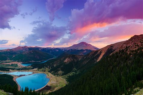 United States Colorado Mountain Pikes Peak Lake Forest Sunset Sky