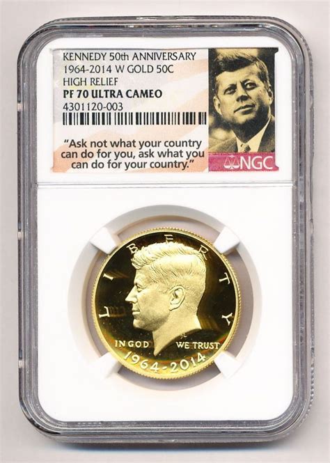 2014 W Gold High Relief Kennedy Half Dollar Ngc Pf 70 Ultra Cameo 50th