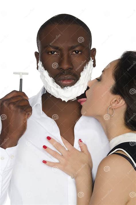 Asian Licking Foam From His Dark Men With Razo Stock Image Image Of Freshness Masculinity