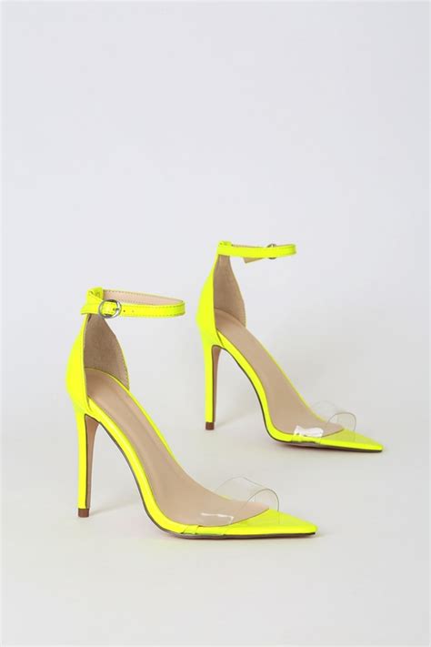 Trendy Neon Yellow Heels Ankle Strap Heels Pointed Toe Sandal Lulus