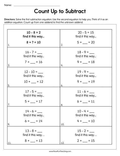Counting Up Subtraction Worksheets 99worksheets