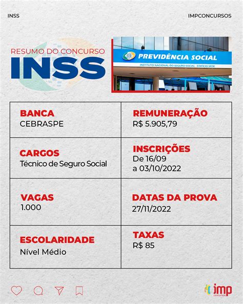 INSS Edital publicado vagas imediatas e de CR com iniciais de até mil reais IMP