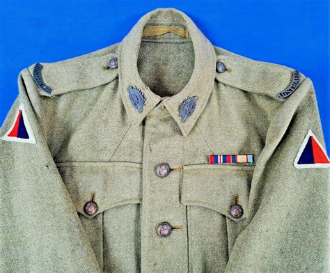 Vintage Ww2 Australian Army Uniform Jacket With Patches And Badges Anzac