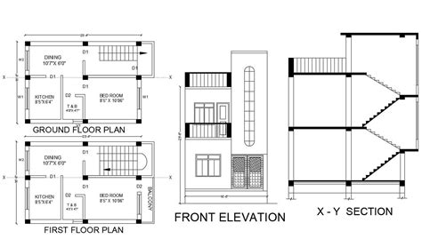 2 Storey Small House Ground Floor And First Floor Plan Dwg File Cadbull