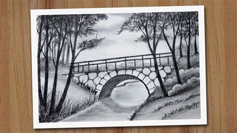 Forest Bridge Scenery Drawing With Pencil Step By Step Pencil Drawing