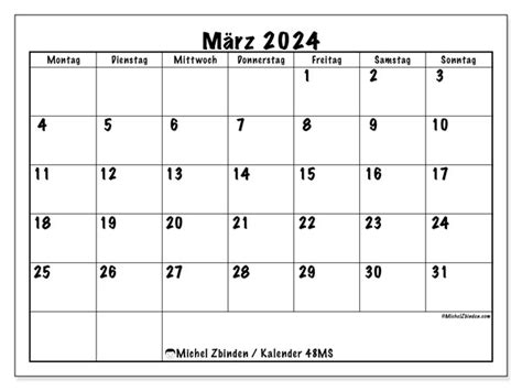 Kalender März 2024 Zum Ausdrucken “48ms” Michel Zbinden At