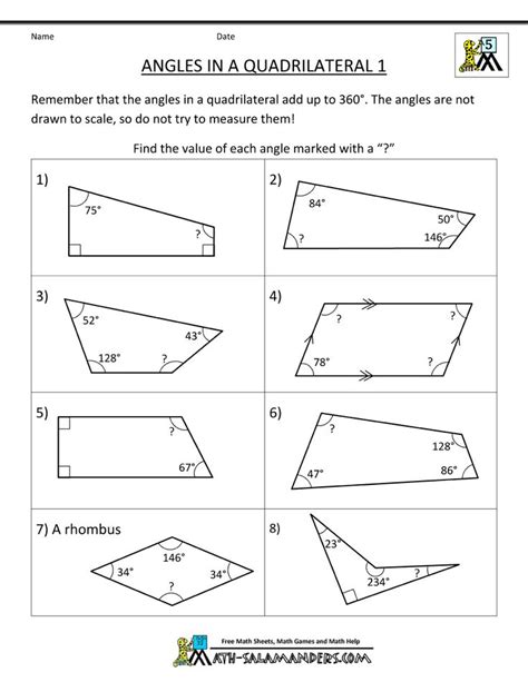 Th Grade Geometry Angles Worksheet Quadrilaterals Worksheet