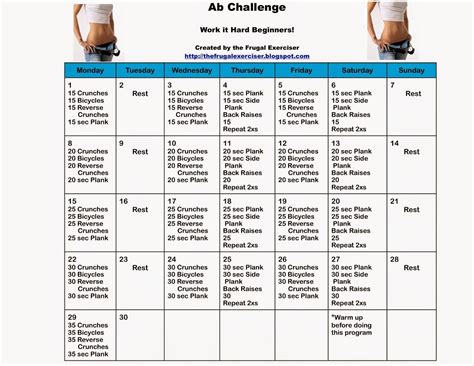 30 Day Abs Challenge Printable Be Sure To Read The Instructions Under Each