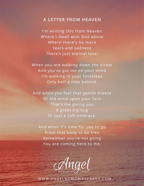 A Letter From Heaven Funeral Memory Poem For Memorial Cards