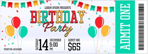 Birthday Party Ticket Templates For Word Free Download