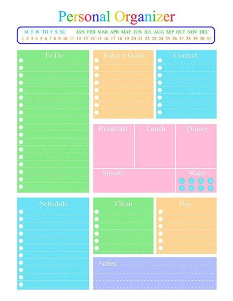 Personal Organizer Daily Planner Printable The Digital Download Shop