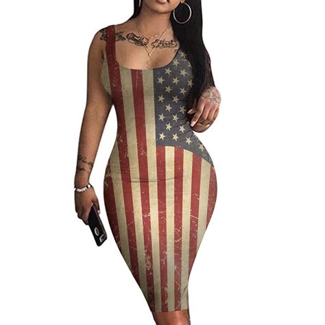 Womens Patriotic Tank Bodycon Dresses Sexy 4th Of July Dresses For Women American Flag