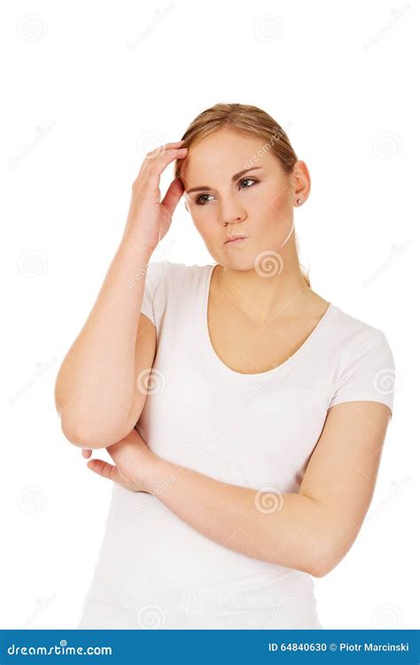 Pensive Young Woman Scratching Her Head Stock Photo Image Of Question