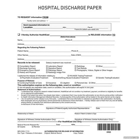 Hospital Discharge Papers Printable Gridgit Com