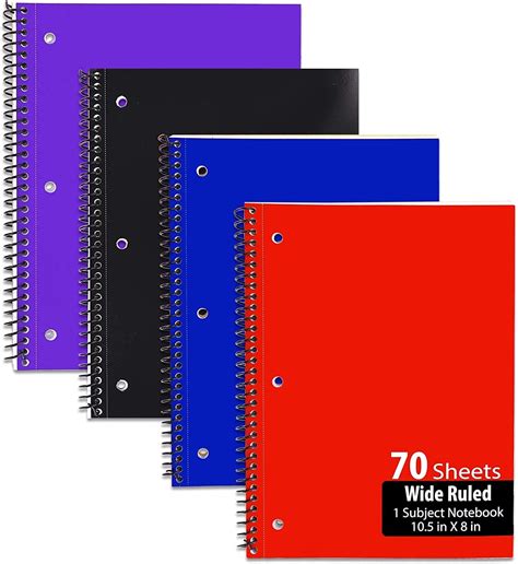 Emraw Single Subject Spiral Notebooks Wide Ruled 70 Sheets White Paper
