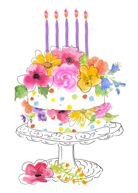 Happy Birthday Illustration Happy Birthday Cards Watercolor Birthday