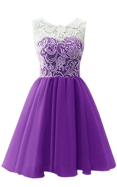 A Line Sleeveless Lace Chiffon Mini Purple Short Homecoming Dress