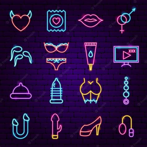 Iconos De Neón De Sex Shop Ilustración De Vector De Promoción De Juguetes Para Adultos