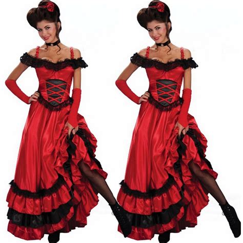 sexy red dance dress ladies saloon wild west burlesque costume fancy tango stage performance