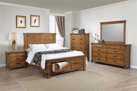Coaster® Brenner 4 Piece Rustic Honey Storage Panel Bedroom Set Evans