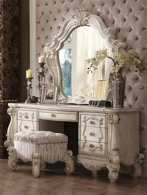 Panel, platform, upholstered, 5 piece, 7 piece etc. Bone White Queen Bedroom Set 6 Pcs Versailles 21760Q Acme ...