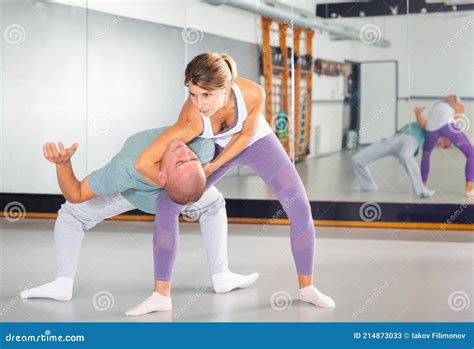 Woman Makes Choke Hold In Self Defense Training Stock Image Image Of