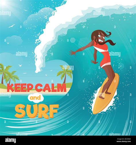 Tropical Island Big Ocean Waves Surfing Vacation Travel Flat Poster
