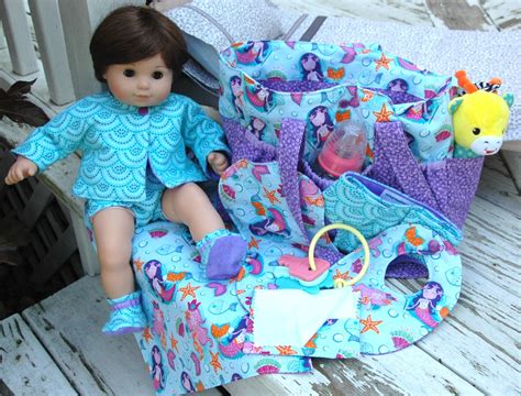 Doll Diaper Bag 9 Piece Set For Small Dolls Like American Girl Bitty