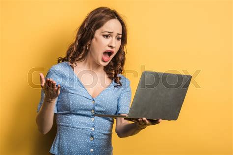 Angry Woman Screaming During Video Chat Stock Image Colourbox
