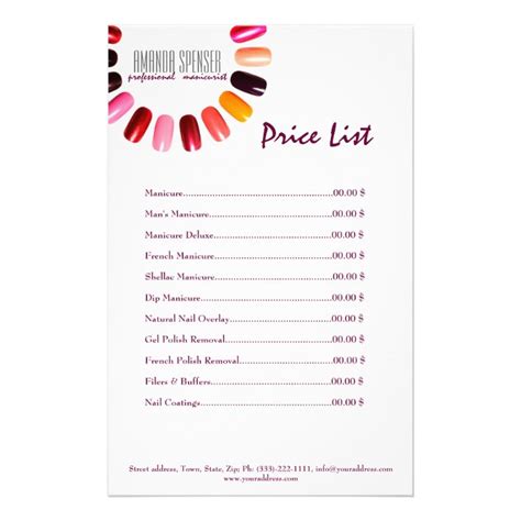Price List Template For Nail Salon