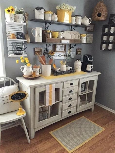 You can keep things simple with some surface space and perhaps a shelf or drawer. 20 Refreshing Coffee Bar Ideas - Rhythm of the Home