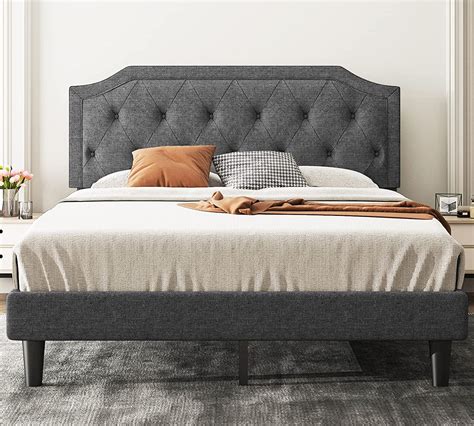 Allewie Queen Upholstered Platform Bed Frame With Diamond Button Tufted Headboard Sturdy Wood