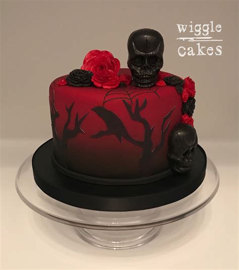 Red And Black Gothic Cake With Ravens Skulls And Roses Wiggles Cake