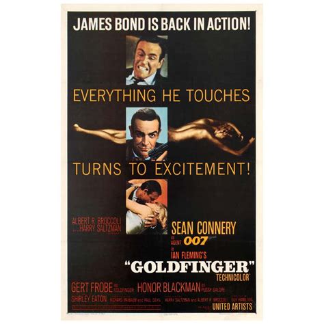 Original Vintage 007 Movie Poster For Goldfinger James Bond Is Back