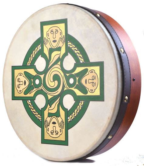 18 Goatskin Bodhran With Celtic Cross Design Island Turf Crafts