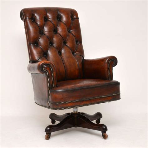 Antique Leather And Mahogany Swivel Desk Chair Marylebone Antiques