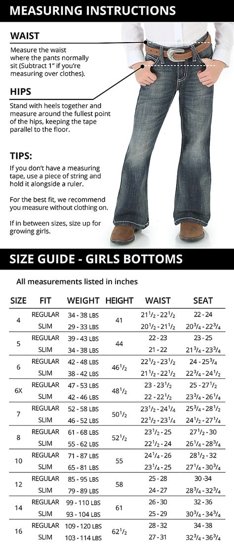 size chart for wrangler jeans