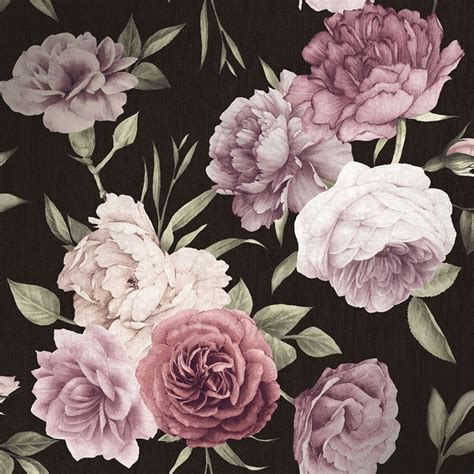 Midnight Floral Wallpaper Black Burgundy Wallpaper From