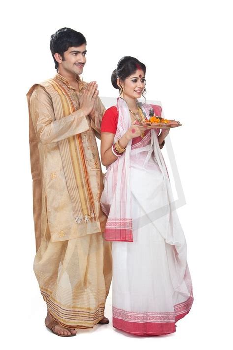 Bengali Wedding Couple In Traditional Costume Of West Bengal India