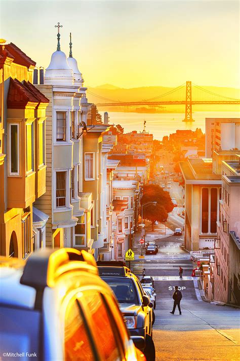 Sunrise From Russian Hill With Bay Bridge In The Background San
