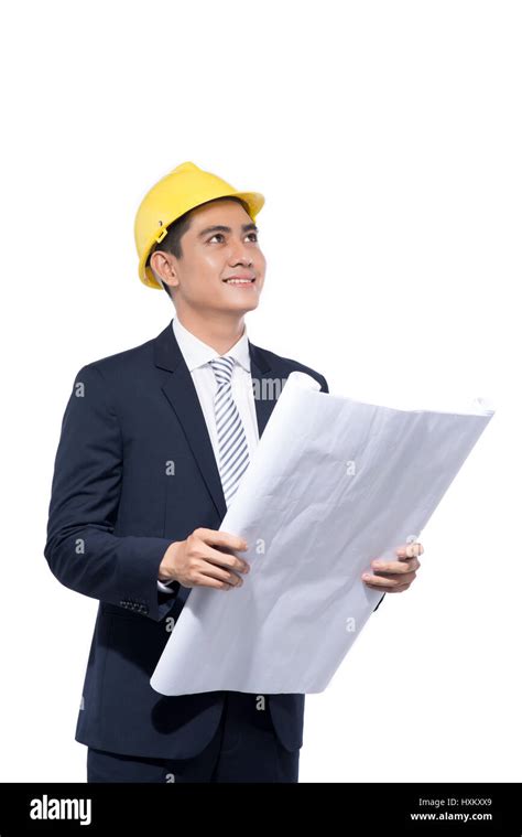 Young Aisan Handsome Architect Working Over White Background Stock