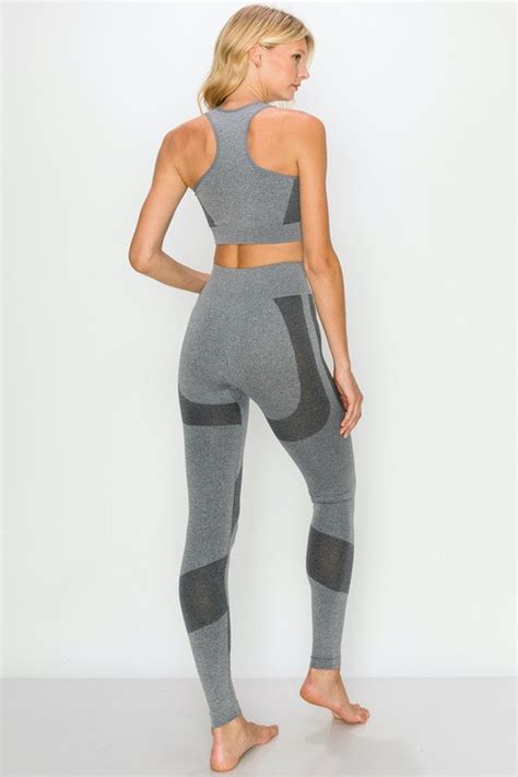 gray seamless sports bra and legging pants set for etsy