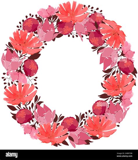 Vector Floral Letter Capital Character O Botanical Monogram Pink