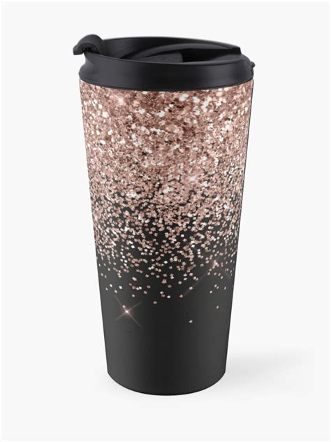 Rose Gold Sparkle Glitter Fading Border Travel Coffee Mug For Sale