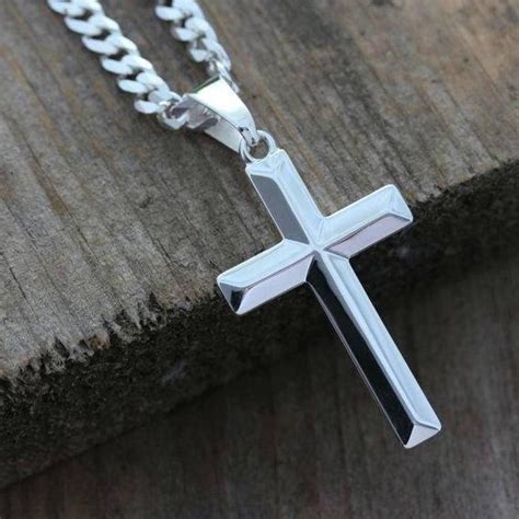Engraved Cross Necklace Mens Cross Necklace Sterling Silver Cross