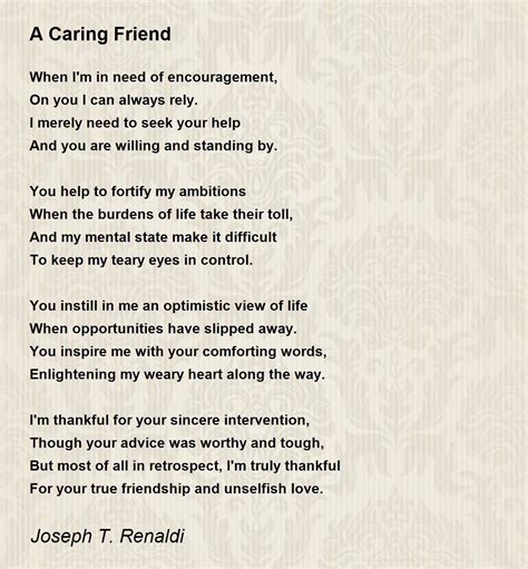 A Caring Friend A Caring Friend Poem By Joseph T Renaldi