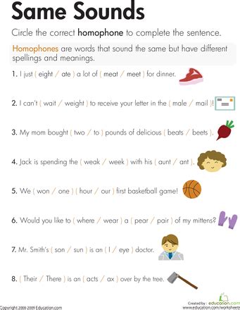 These free grade 2 spelling worksheets come with numerous practice exercises that help 2nd graders take command of the english language. Homophones: Same Sounds | Worksheet | Education.com ...